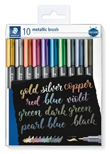 STAEDTLER Popisovač Metallic brush / 10 ks v pouzdře / štětcový hrot / 1-6 mm (8321 TB10)
