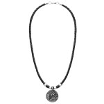 Pánský kožený náhrdelník Thomas - starožitná mince se lvem, Černá 47 cm
