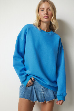 Happiness İstanbul Women's Sky Blue Raised Oversize Sweatshirt