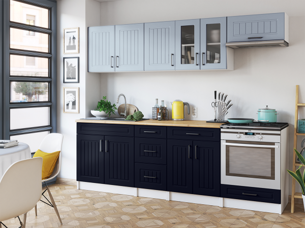 FRONTI Kuchyňská linka BERIZA CHOCO 240cm - Denim + marine blue