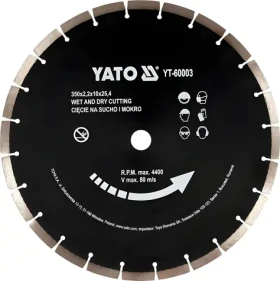 YATO Řezný kotouč diamantový segmentovaný 350x25,4x3,4 mm / Řezný kotouč / beton, zdivo, kámen / max. 4400 ot/min (YT-60003)