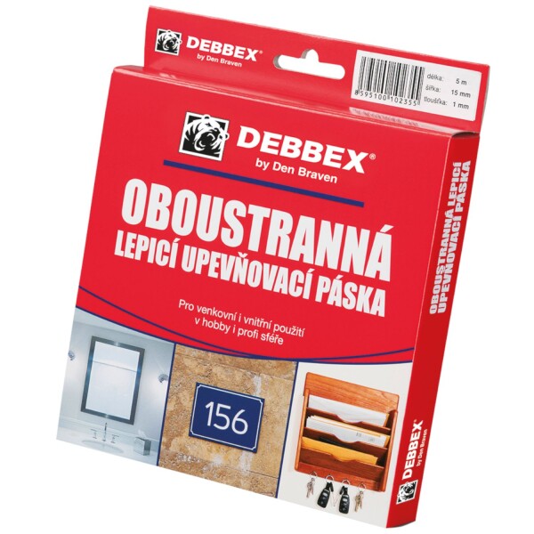 Oboustranná upevňovací páska, PE pěna, 15mm x 5m, síla 1mm, DEBBEX