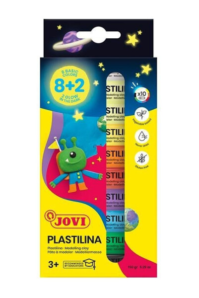 JOVI Glow plastelína 10x15g (8 základních barev + 2 barvy svítící ve tmě)