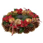 Adventní šiškový věnec POINSETTIA s mašlí 30 cm