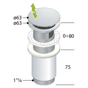 Omp Tea - Umyvadlová výpust 5/4“, click-clack, velká zátka, max 80, černá mat 7533.370.5X