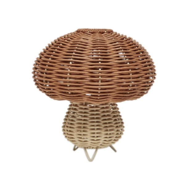 OYOY Přenosná ratanová lampička Mushroom 15 cm, přírodní barva, proutí