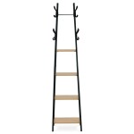 Věšák se 4 policemi, dekor divoký dub, MDF, černý lak