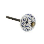 MADAM STOLTZ Kameninová úchytka Off White / Blue Pattern, modrá barva, kov, keramika