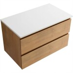 CERANO Koupelnová skříňka Carole - dub medový + deska pod umyvadlo z lit. mramoru Elanys - 12 mm - bílá matná - 100x49,2x46 cm