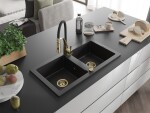 MEXEN/S - Mario granitový dřez 2-bowl včetně baterie Aster, černá/stříbrná metalik 6504-73-73450-57-G