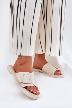 Kožené Dámské Pantofle S Přezkou D&A Béžové SJ2302-01 37