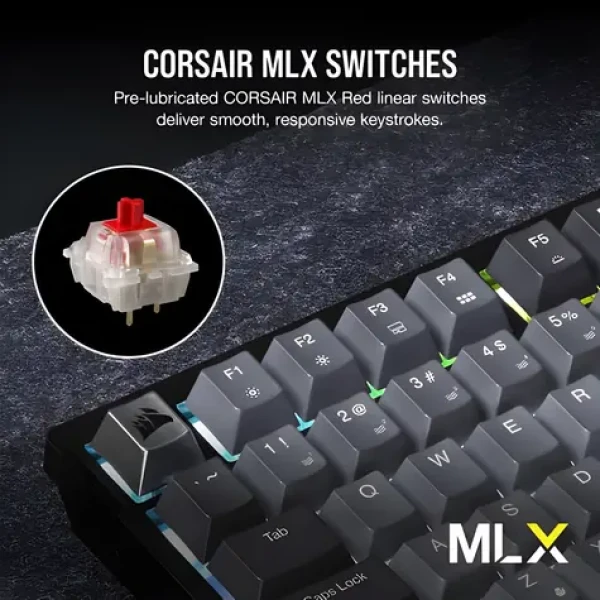 Corsair Gaming K65 Plus Wireless černá, šedá / Mechanická herní klávesnice / 75% / RGB / MLX Red (CH-91D401L-DE)