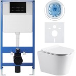 CERANO Kompletní podomítkový WC set Lite/Carlito - bílá lesklá - WC tlačítko Line, černá matná - předstěnová instalace - 48,5x36,5 cm