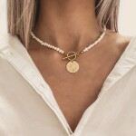 Perlový náhrdelník Raquel Gold - chirurgická ocel, sladkovodní perla, Zlatá 42 cm