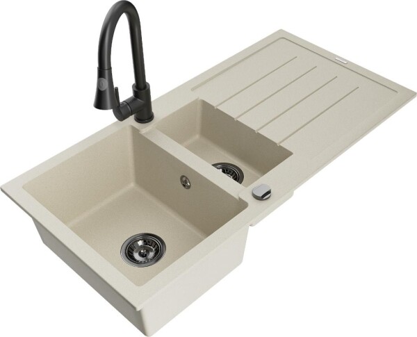 MEXEN - Andres granitový dřez s odkapávačem včetně baterie Elia, béžová 6515-69-670101-70
