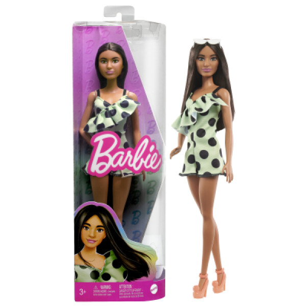 Barbie modelka - limetkové šaty s puntíky