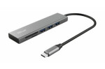 Trust Halyx Fast USB-C Hub Card reader stříbrná / 3x USB 3.1 / čtečka karet (24191)