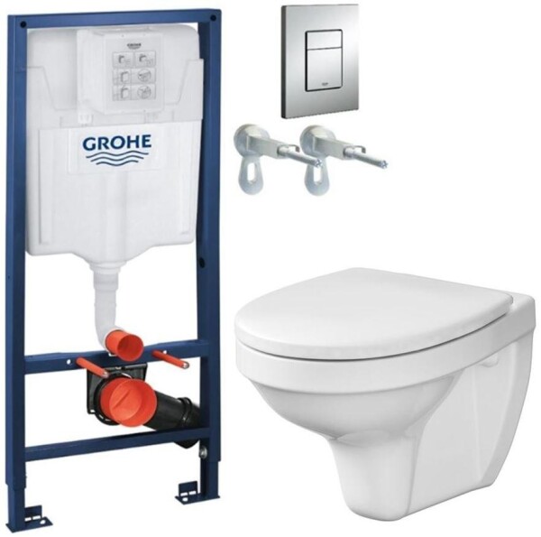 Grohe Rapid SL pro závěsné WC 38528SET s chromovou deskou + WC CERSANIT DELFI + SEDÁTKO 38772001 DE1
