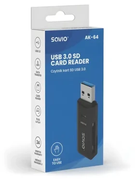 Čtečka paměťových karet AK-64 černá / Čtečka karet / USB 3.0 / 5 Gbps / SD, microSD, SDHC, SDXC (SAVAK-64)