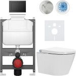 CERANO - Závěsné WC s bidetem Basic/Cronus Standard - bílá lesklá - WC tlačítko Maxio/Černá - ovládání shora - předstěnová instalace - 59,3x38,4 CER-8050BD86440
