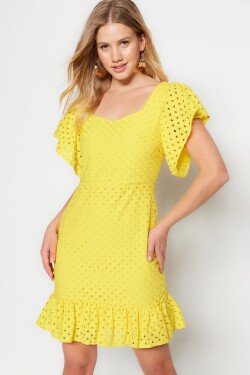 Trendyol žlutá sukně volánková tkaná brode zadní detail mini tkané šaty