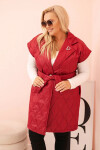 Dámská vesta Plus Size prošívaná s páskem a límcem hnědá UNI