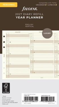 Plánovací kalendář 2027 osobní, vertikál, krém, anglický jazyk