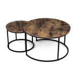 Set 2 ks stolků, MDF deska, dekor staré dřevo, kovová podnož, černý lak