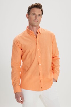 AC&Co Altınyıldız Classics Men's Orange Comfort Fit Comfy Cut Concealed Button Collar 100% Cotton Flamed Shirt