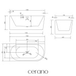 CERANO - Vana akrylátová Bianco - volně stojící - asymetrická - levá - černá matná - 150x74x60 CER-477797