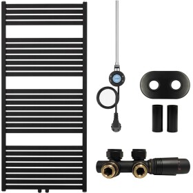 CERANO Koupelnový radiátorový set Vincenzo - kombinované výtápění, wifi tyč - středové připojení 50 mm - 600W - černá matná - 1340x600 mm