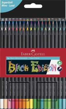 Faber-Castell Faber-Castell, 116436, Black Edition, Supersoft, sada ergonometrických pastelek s černým lakováním, 36 ks