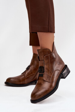 Zateplené kožené dámské kotníkové boty s ozdobným detailem hnědé Briselda 37