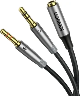 UGREEN AV193 Kabel 2x 3.5mm Jack (M) - 3.5mm Jack (F) 0.2m šedá (6957303852550)