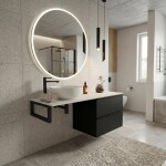 CERANO - Koupelnová skříňka Velora - černá matná, úchytka černá + deska pod umyvadlo z lit. mramoru Elanys - 12 mm + konzole černá - 160x54,2x46,5 CER-679392