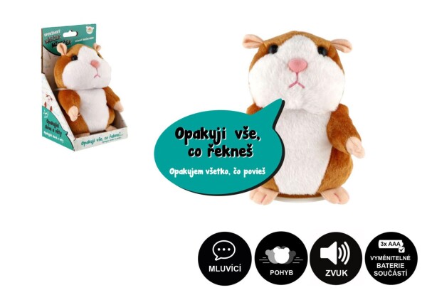 Plyšový křeček Mireček opakující věty se zvukem 18 cm