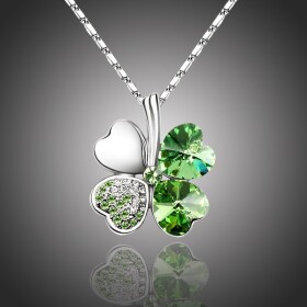 Náhrdelník Swarovski Elements Čtyřlístek pro štěstí - zelený, Zelená 40 cm + 5 cm (prodloužení)