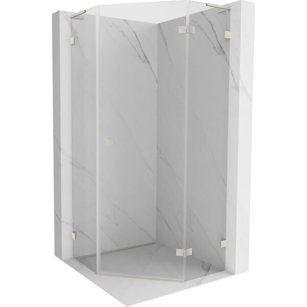 MEXEN/S - Lunar L sprchový kout pětiboký křídlový pravá 90 x 90, transparent, nikl kartáčovaný 831L-090P-090L-97-00-P
