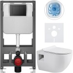 CERANO - Kompletní WC set Basic/Dure - bílá lesklá - WC tlačítko Maxio/Černá - volně stojící - předstěnová instalace - 51x35 CER-8050BD85911