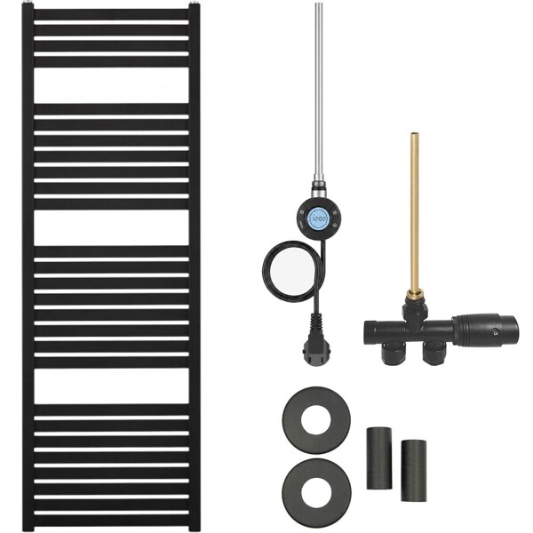 CERANO Koupelnový radiátorový set Vincenzo - kombinované vytápění, wifi tyč - boční jednobodové připojení - 300W - černá matná - 1330x450 mm