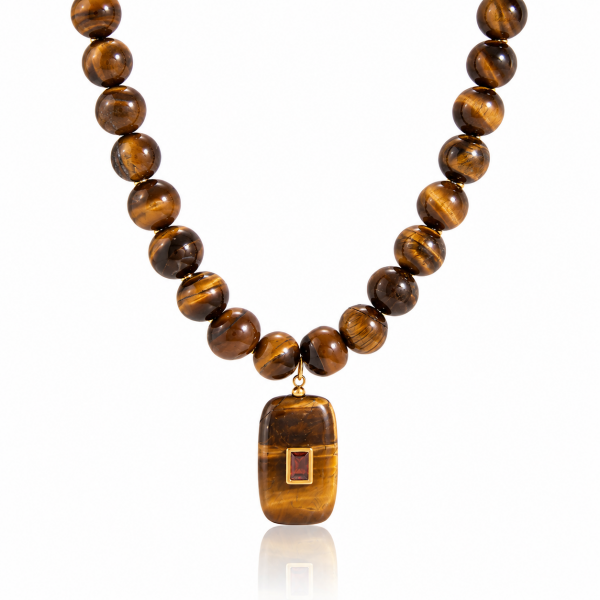 ELENYS Tiger’s Eye | Náhrdelník s pravým přírodním tygřím okem Délka náhrdelníku: 40+5 cm / max. 45 cm