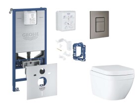 GROHE - Rapid SLX Set předstěnové instalace, klozetu, sedátka SoftClose, tlačítka Skate Cosmopolitan a sady pro vhazování tablet, Triple Vortex, kartáčovaný Hard Graphite SANI11BB5128
