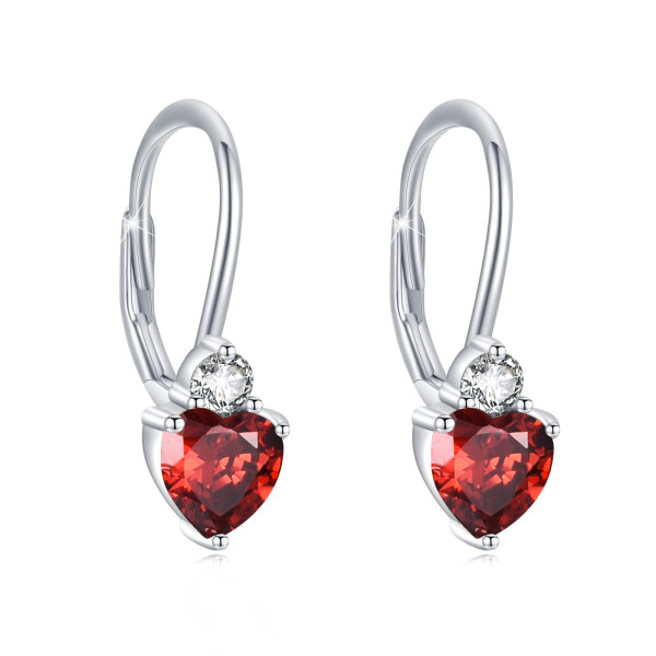 LUNICA Stříbrné náušnice SRDCE GARNET 0809