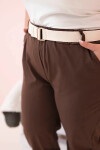 Dámské bavlněné kalhoty Plus Size s páskem hnědý 2XL