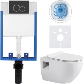 CERANO Kompletní podomítkový WC set Lite/Dure - bílá lesklá - WC tlačítko Duo, černá matná - k zazdění - 51x35 cm