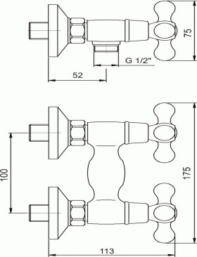 Sprchová baterie bez příslušenství 100 mm Retro II chrom NOVASERVIS 99164/1,0