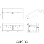 CERANO - Koupelnová skříňka Velora - bílá matná, úchytka zlatá + deska pod umyvadlo Navira Pro - 36 mm - 120x56,6x46,5 CER-668696