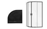 BESCO - Set čtvrtkruhový kout ZARYA BLACK + vanička AXIM STONE EFFECT - Barva rámu - Černá, Rozměr A - 90, Rozměr B - 90, Výplň - Čiré bezpečnostní sklo - 5 mm BCZBAXS90190