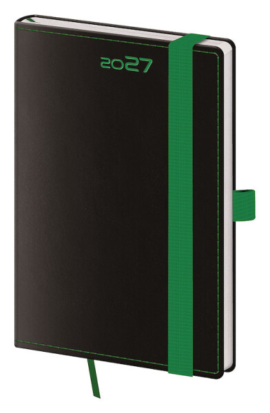 Týdenní diář 2027 Helma kapesní Black Green s poutkem