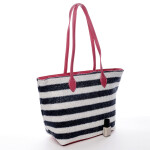 Letní koženkovo textilní taška Navy Stripes modro růžová